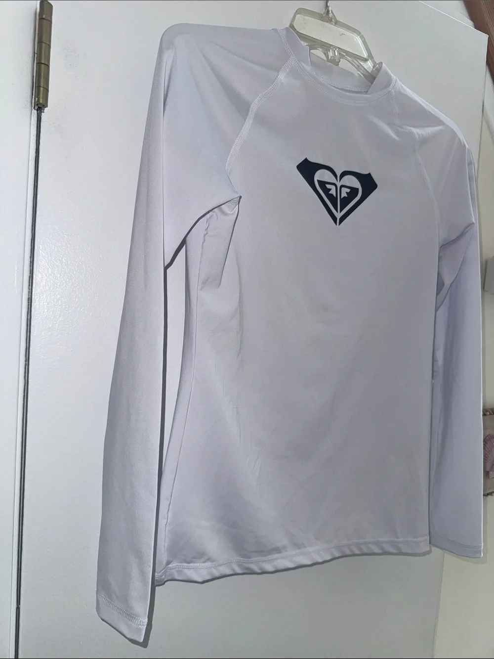 Roxy White Long-Sleeve Rash Guard with Black Logo